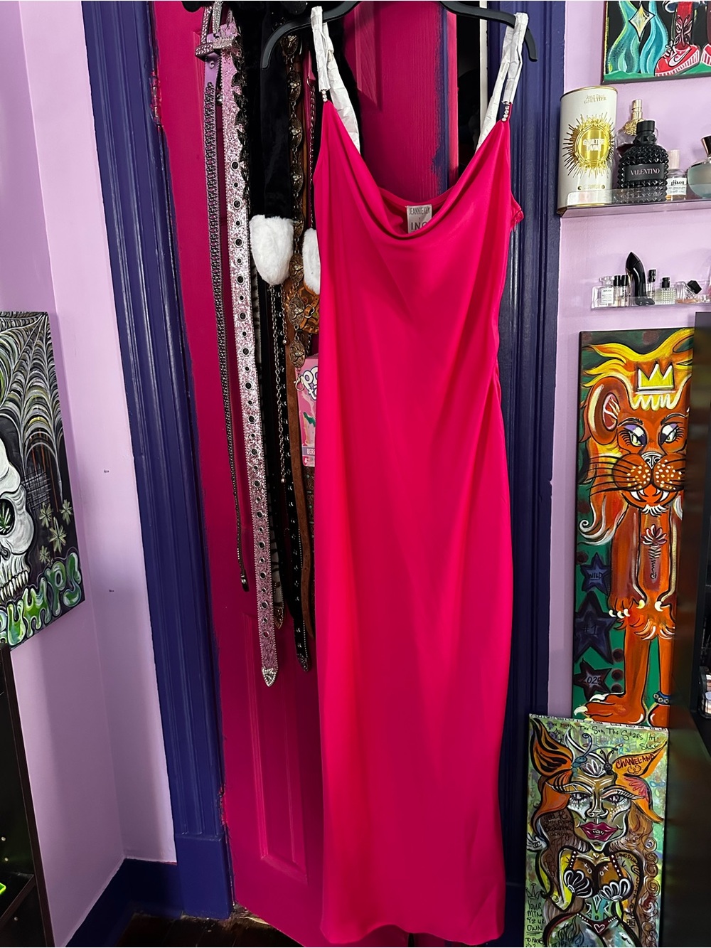 INC International Concepts Vibrant Hot Pink Cowl Neck Maxi Dress